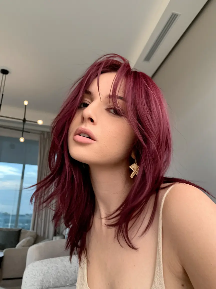 Fall 2025 Hairstyle + Hair Color Inspiration Berry-Toned Layered Lob