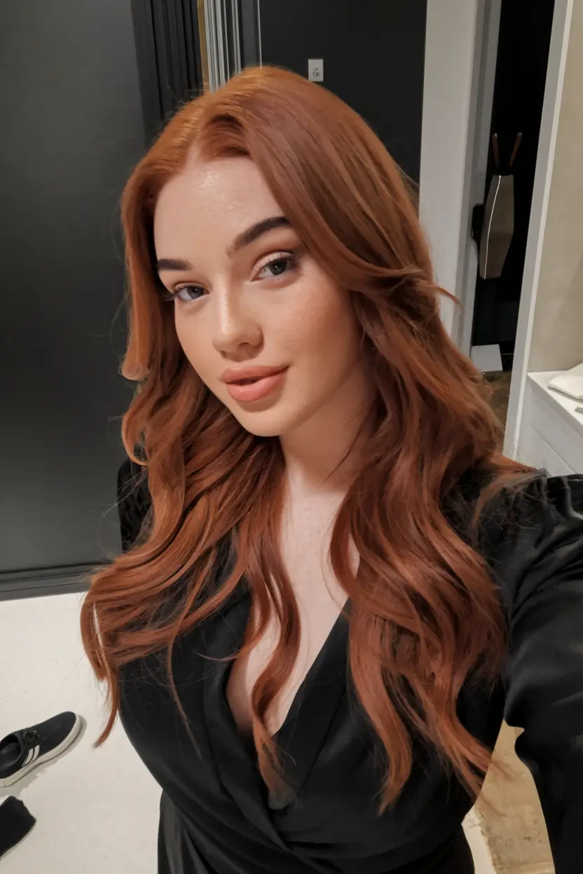 Fall 2025 Hairstyle + Hair Color Inspiration Rust-Toned Waves