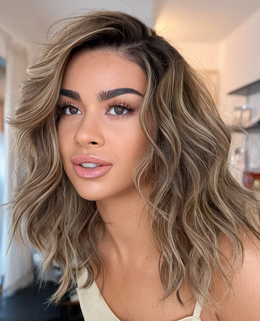Fall 2025 Hairstyle + Hair Color Inspiration Soft Caramel Waves with a Sunlit Glow