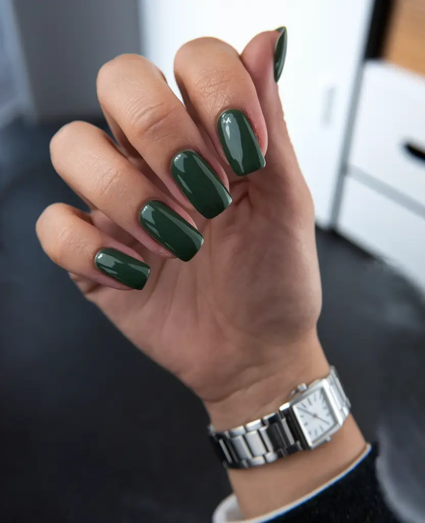 Fall 2025 Nail Color Ideas for 40+ Women Forest Green Sophistication