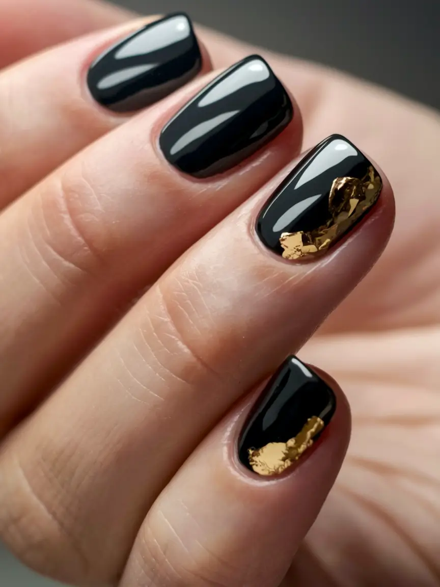 Fall 2025 Nail Color Ideas for 40+ Women Black with Gold Accents