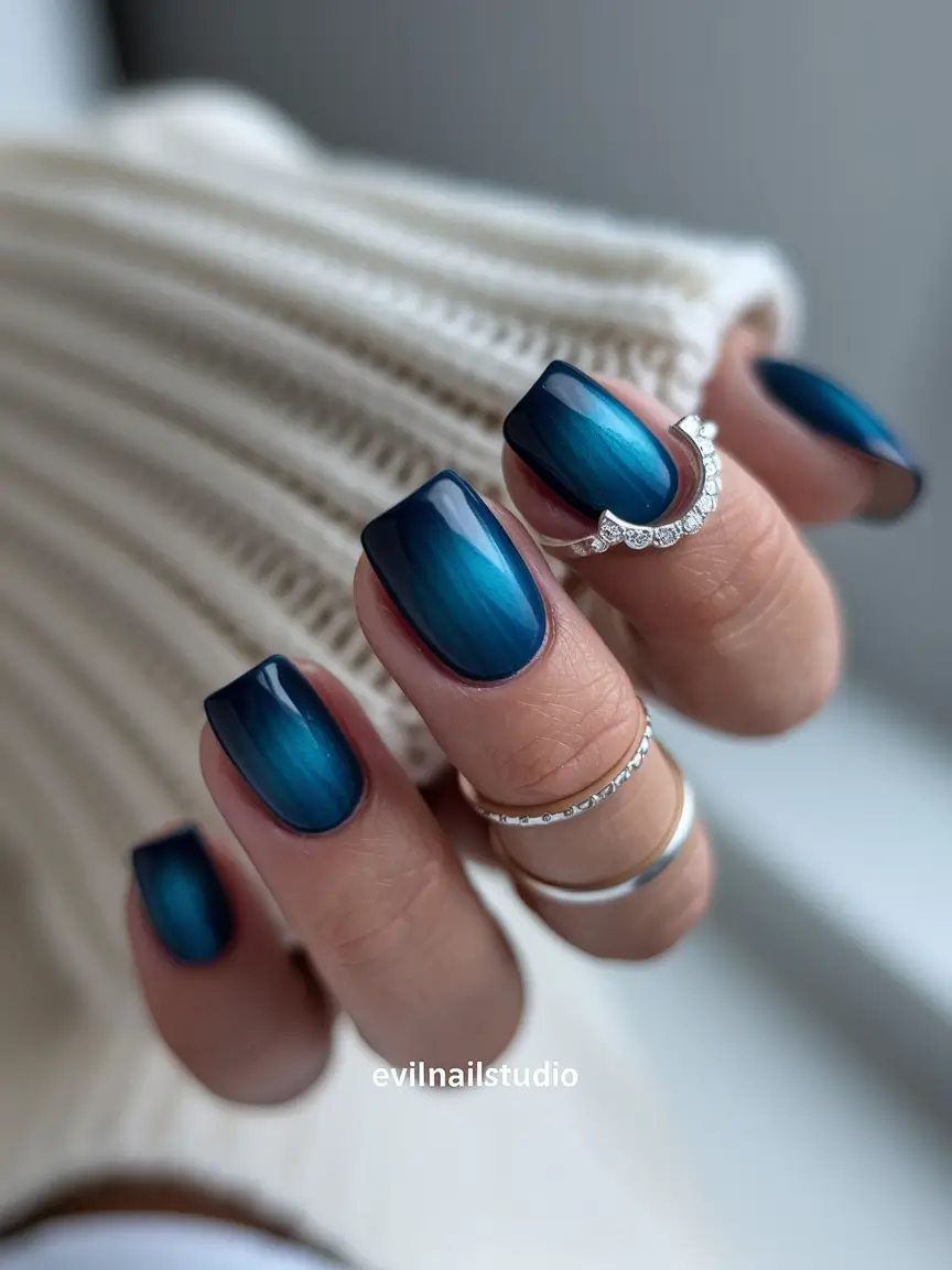 Fall 2025 Nail Color Ideas for 40+ Women Deep Blue Gradient