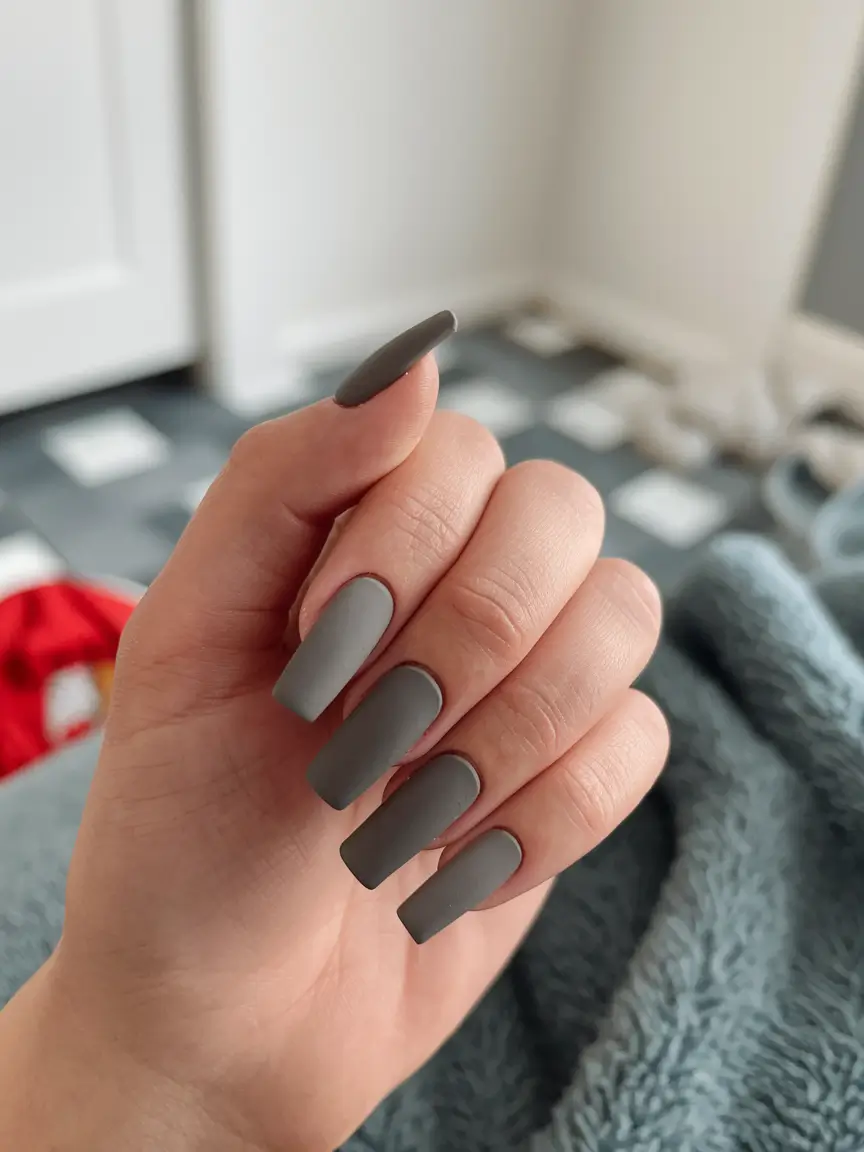 Fall 2025 Nail Color Ideas for 40+ Women Matte Charcoal Confidence