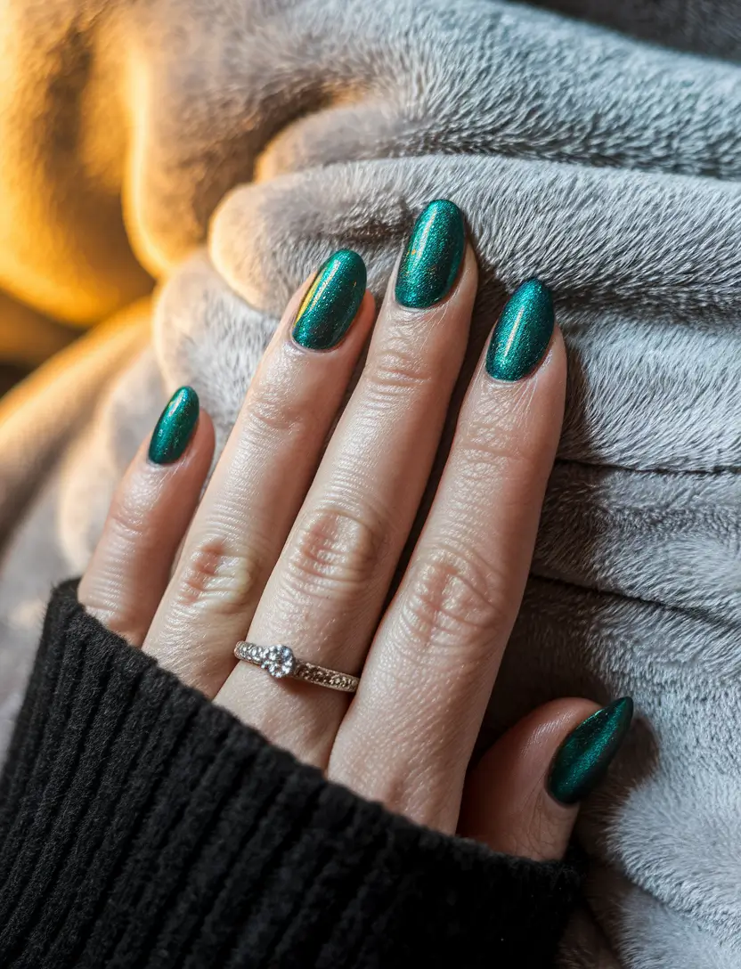 Fall 2025 Nail Colors for Fair Skin Emerald Shimmer Luxe