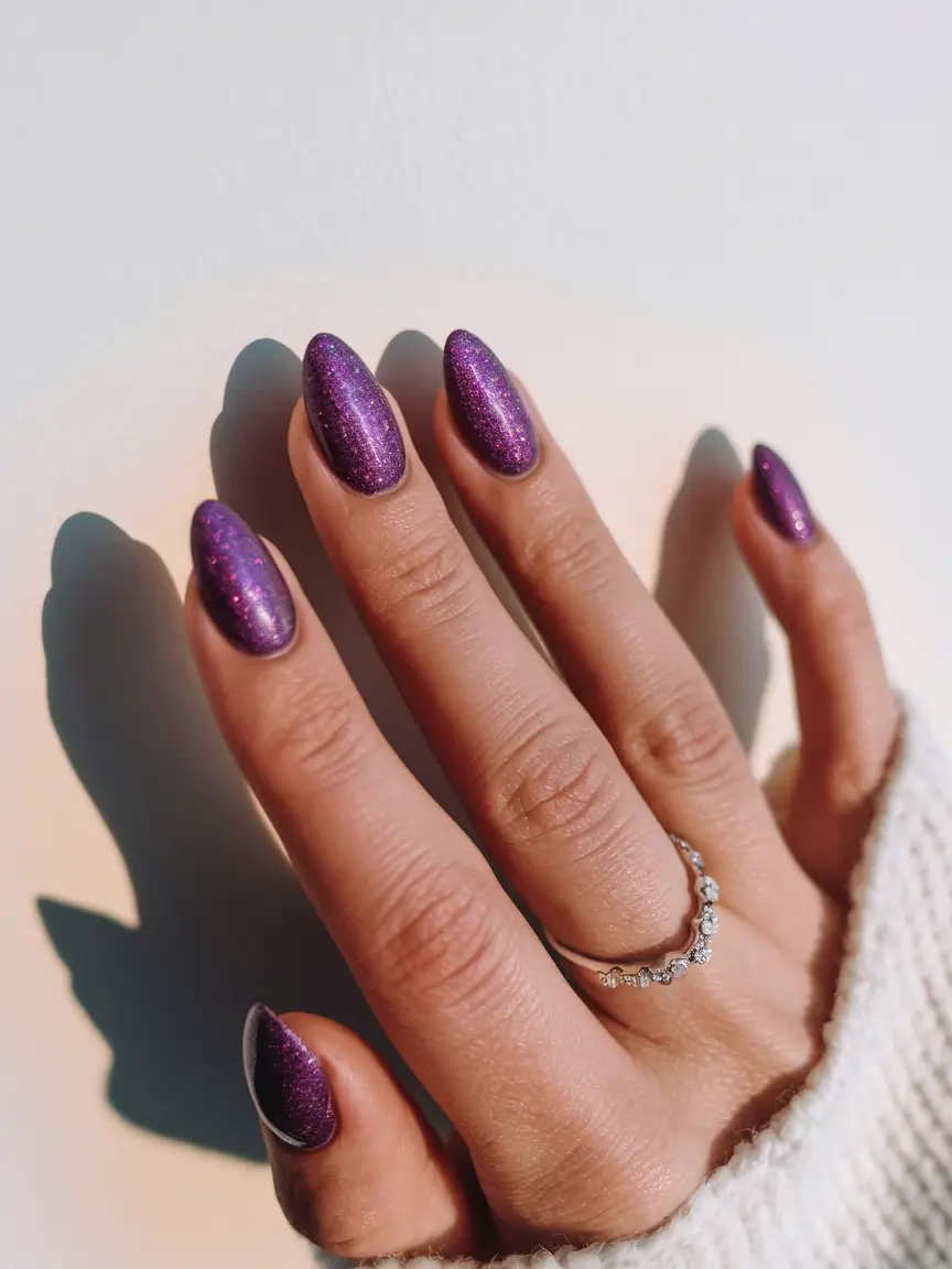 Fall 2025 Nail Colors for Fair Skin Twilight Amethyst Sparkle