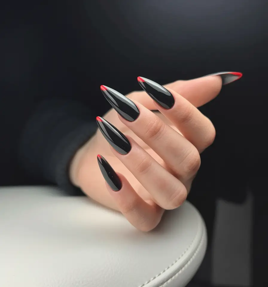 Fall 2025 Nail Colors for Fair Skin Black with Scarlet Edge