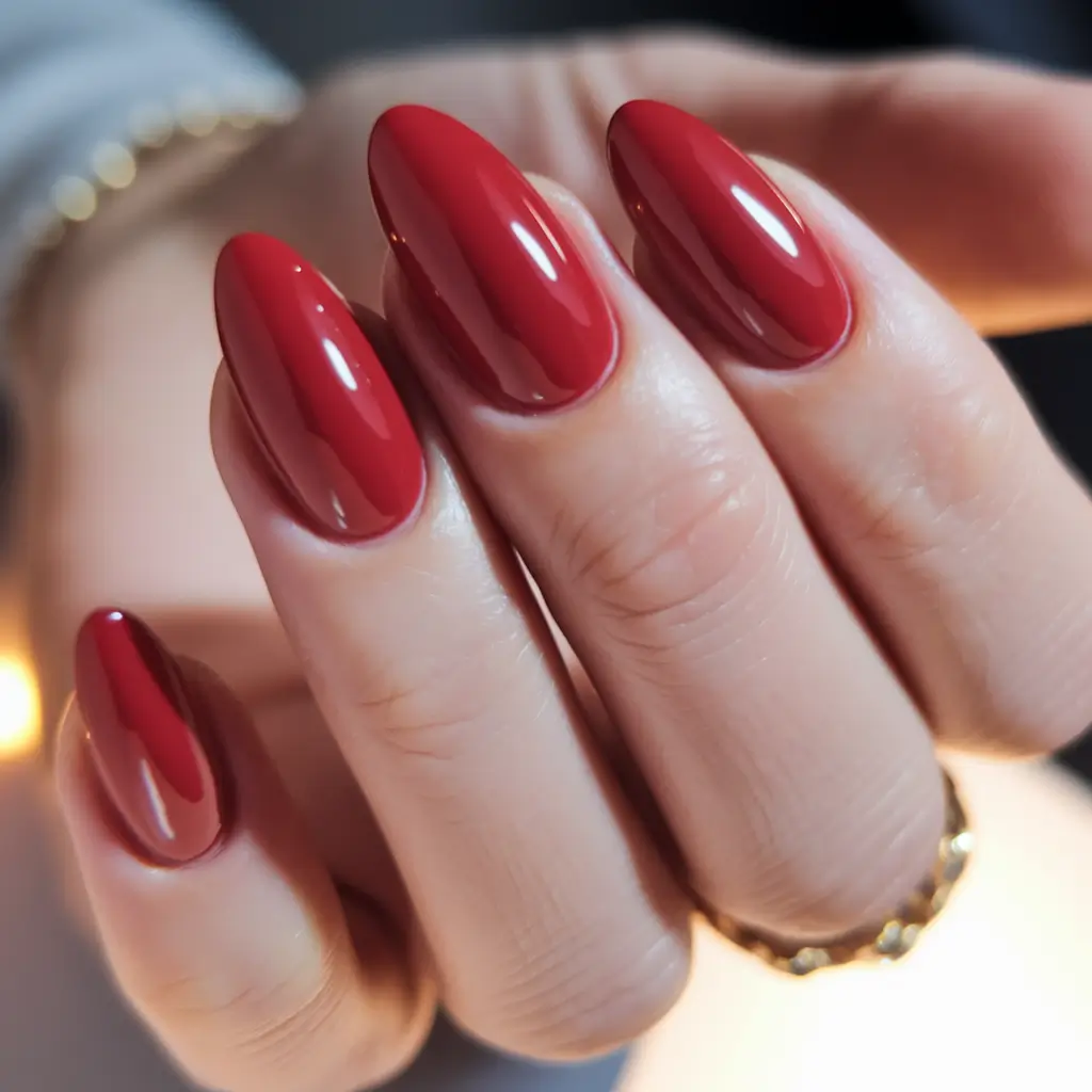 Fall 2025 Oval Shape Nails Deep Red Gloss for That Luxe Autumn Mood