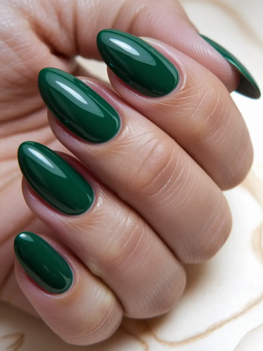 Fall 2025 Oval Shape Nails Evergreen Statement for Forest-Girl Fall