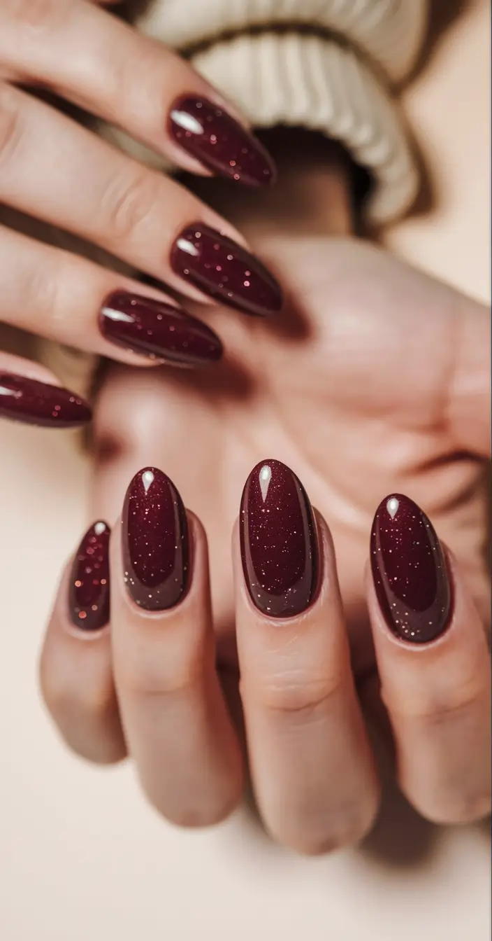 Fall 2025 Oval Shape Nails Deep Berry Sparkle That Feels Like Wine Season