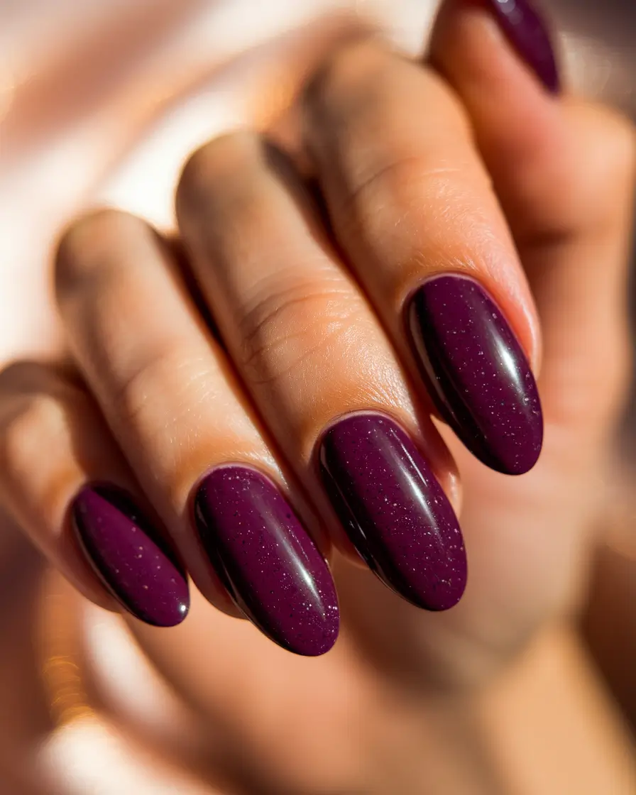 Fall 2025 Oval Shape Nails Blackberry Wine With a Hint of Magic