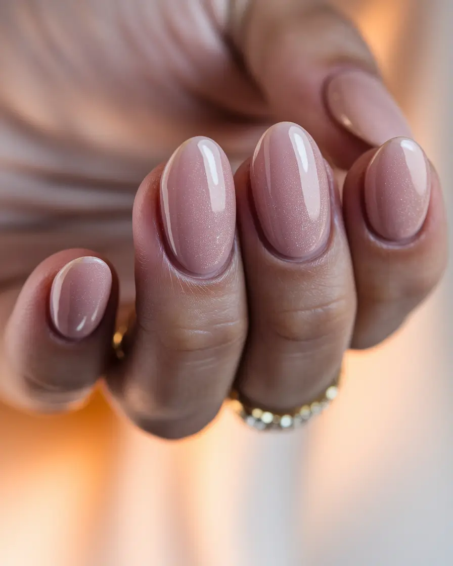 Fall 2025 Oval Shape Nails Subtle Shimmer Nude That Feels Like Cashmere