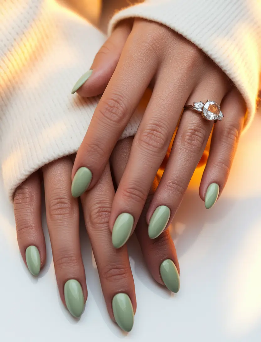 Fall 2025 Oval Shape Nails Fresh Sage That Feels Like Sunday