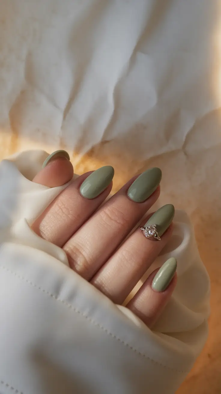 Fall 2025 Oval Shape Nails Muted Olive for Minimalist Fall Energy