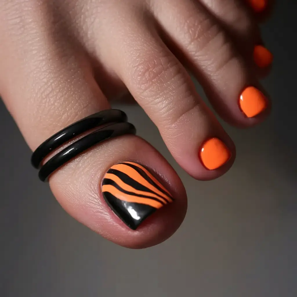 Fall 2025 Pedicure Colors Halloween Stripe Statement