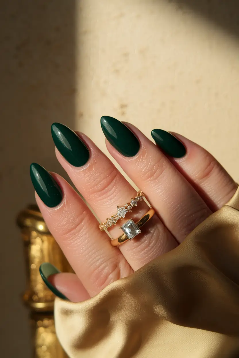 Fall 2025 Round Nail Designs Deep Green Elegance for Autumn Evenings