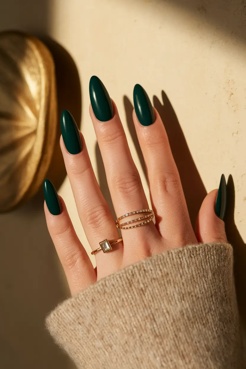 Fall 2025 Round Nail Designs Dark Teal Drama Revisited