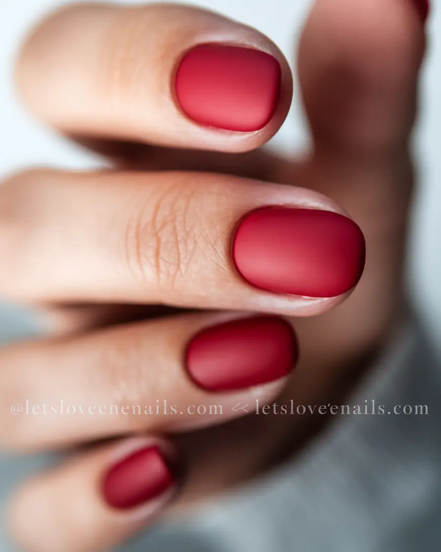 Fall 2025 Round Nail Designs Matte Red Minimalism