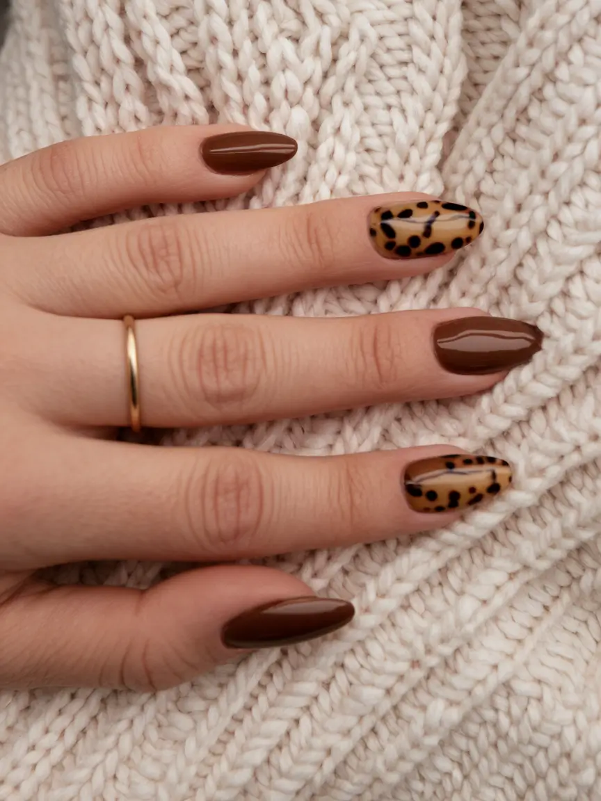 Fall 2025 Round Nail Designs Espresso & Leopard Vibes