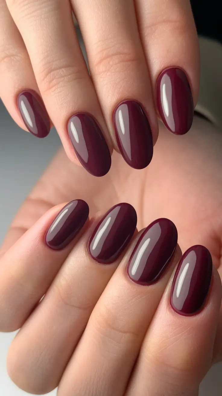 Fall 2025 Round Nail Designs Glossy Mulled Wine Simplicity