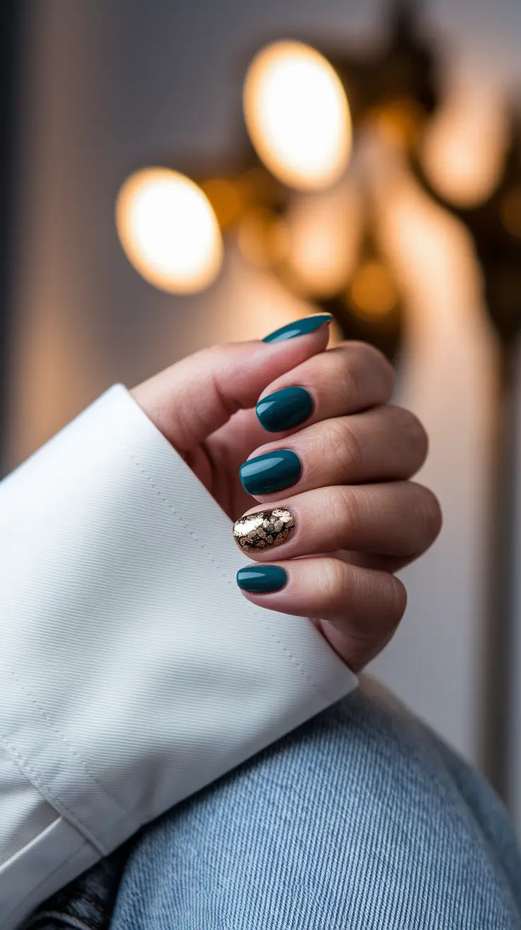 Fall 2025 Round Nail Designs Midnight Teal with a Hint of Luxe