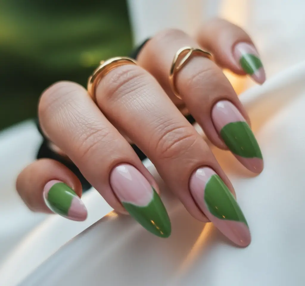 Fall 2025 Round Nail Designs Modern Green Geometric