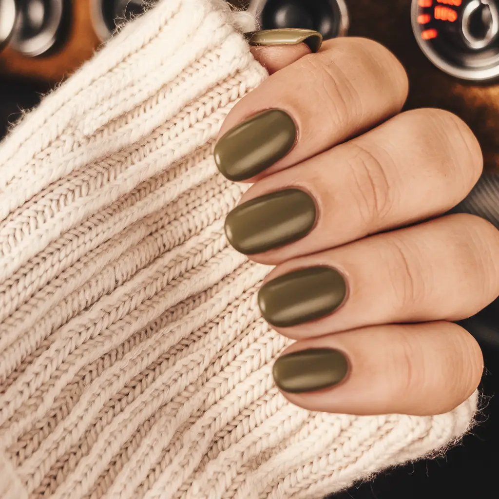 Fall 2025 Round Nail Designs Matte Olive Comfort