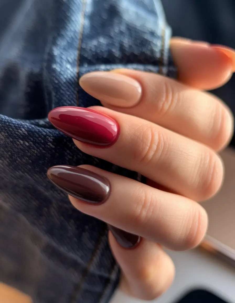 Fall 2025 Season Nail Inspiration Moody Almonds in Autumn Wine