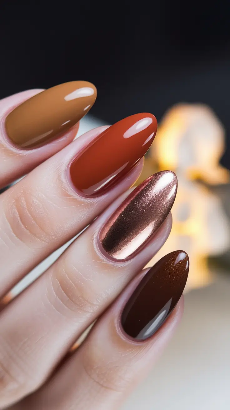 Fall 2025 Season Nail Inspiration Copper Chrome & Autumn Spice Shades