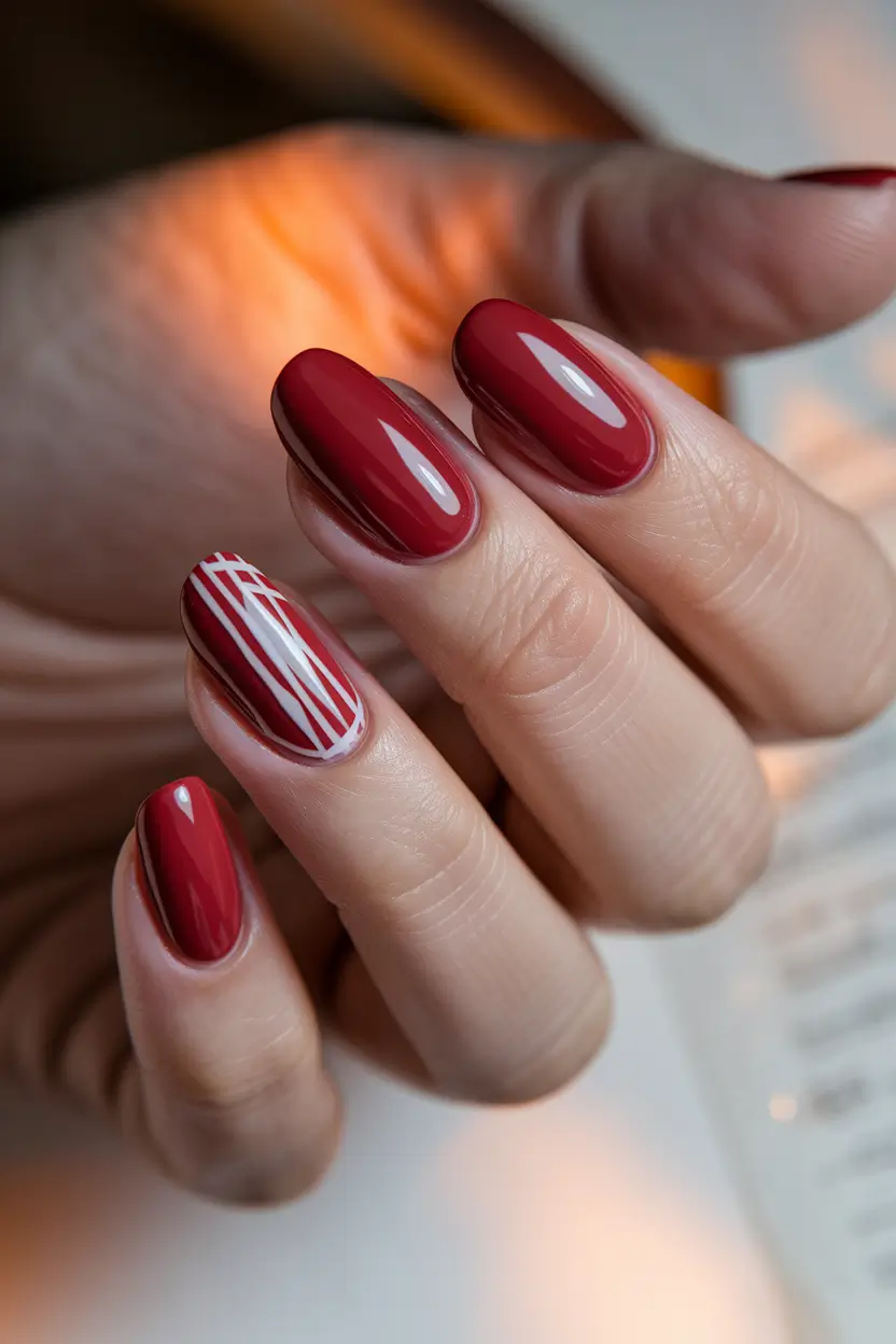 Fall 2025 Season Nail Inspiration Red With a Graphic Edge
