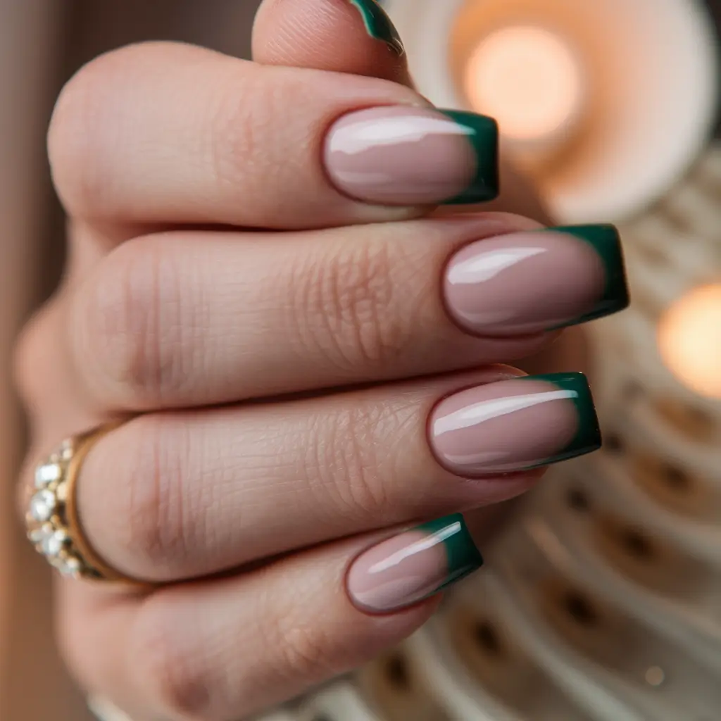 Fall 2025 Season Nail Inspiration Emerald Tips on a Clean Canvas