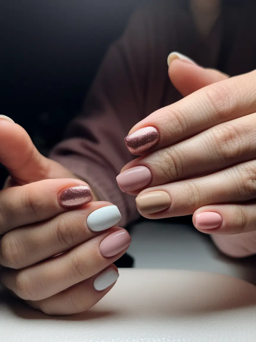 Fall 2025 Season Nail Inspiration Soft Multitone with a Hint of Sparkle