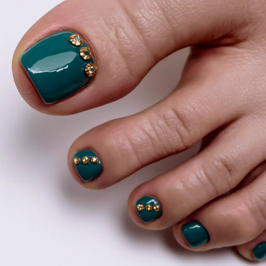 fall toe nail designs</p> <h2>Emerald Glam with Gold Studs</h2> <p>