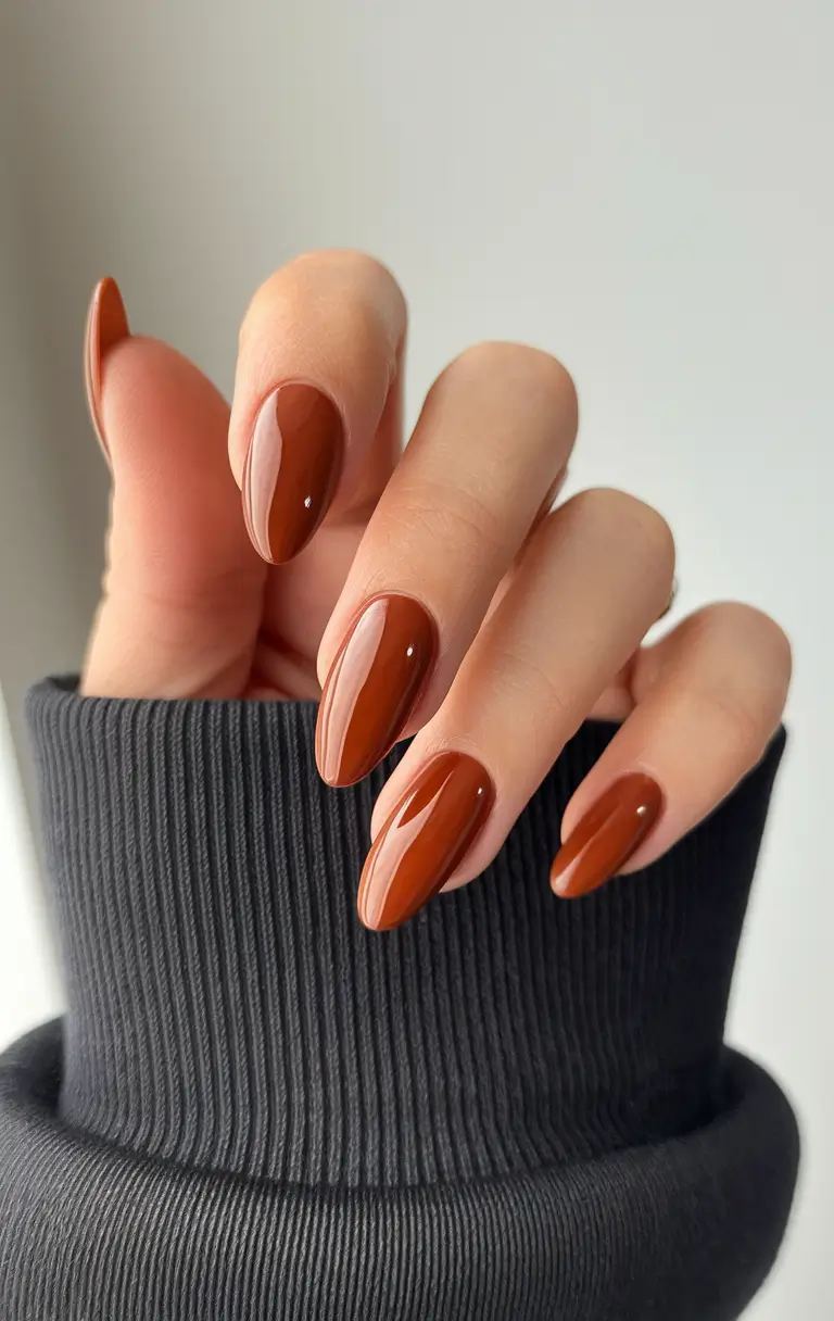 Fall Almond-Shaped Nails 2025 Ideas Spiced Chestnut Gloss