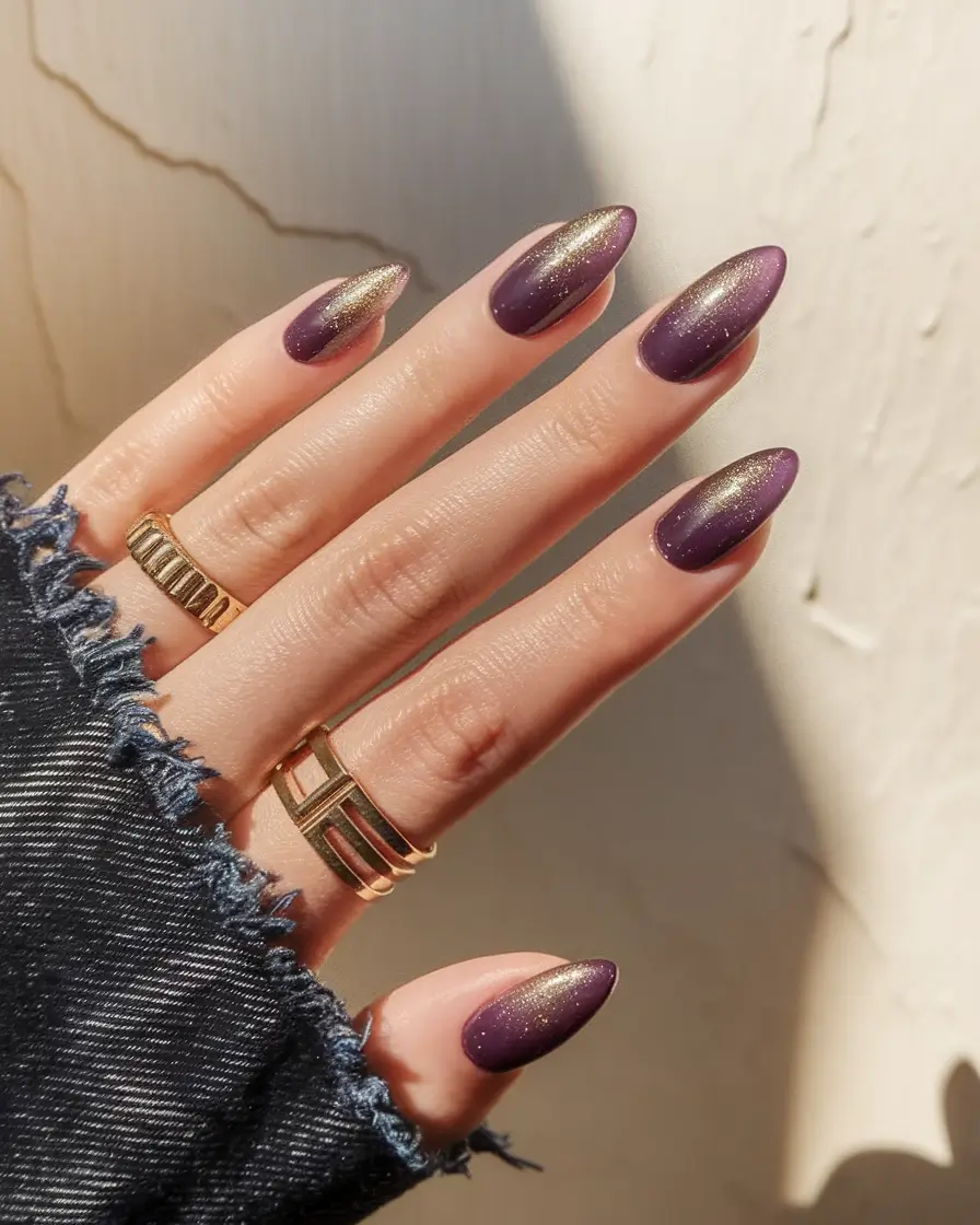 Fall Almond-Shaped Nails 2025 Ideas Gilded Plum Fade