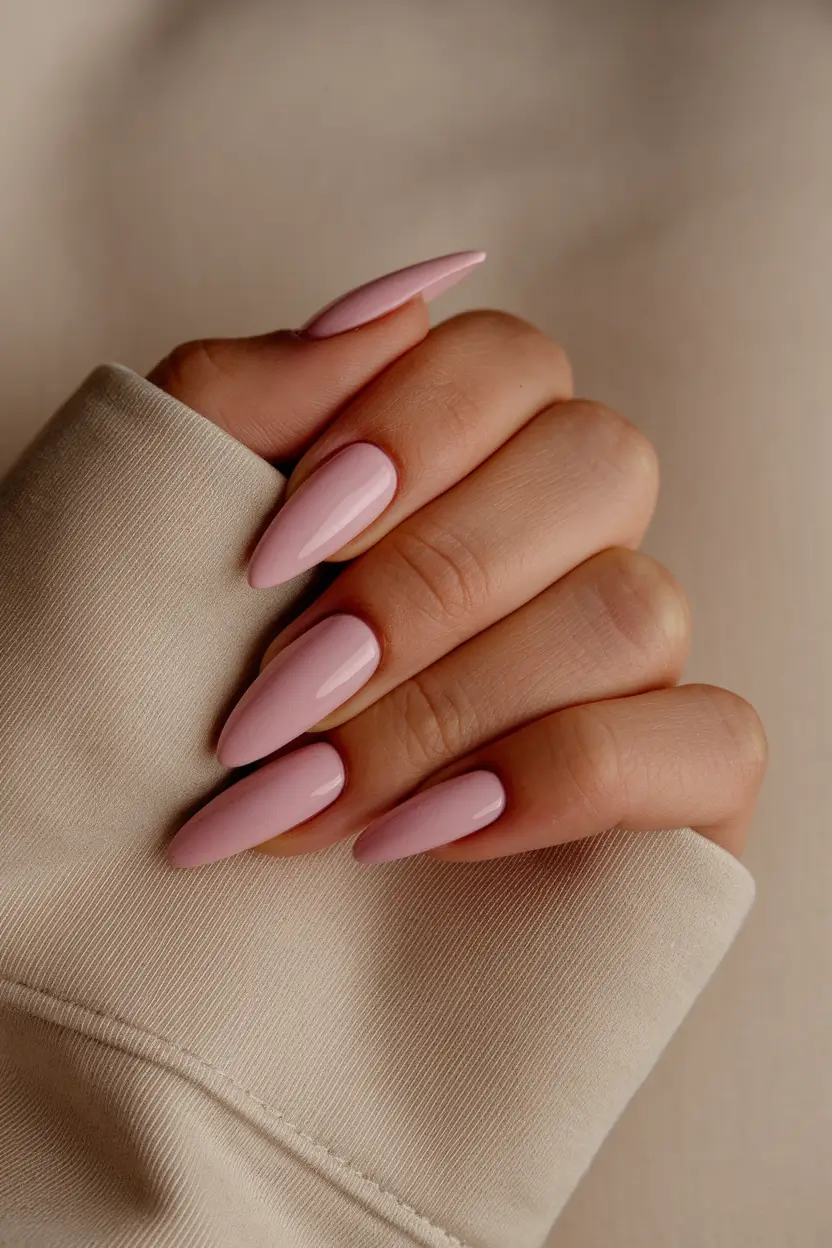 Fall Almond-Shaped Nails 2025 Ideas Soft Ballet Pink Shine