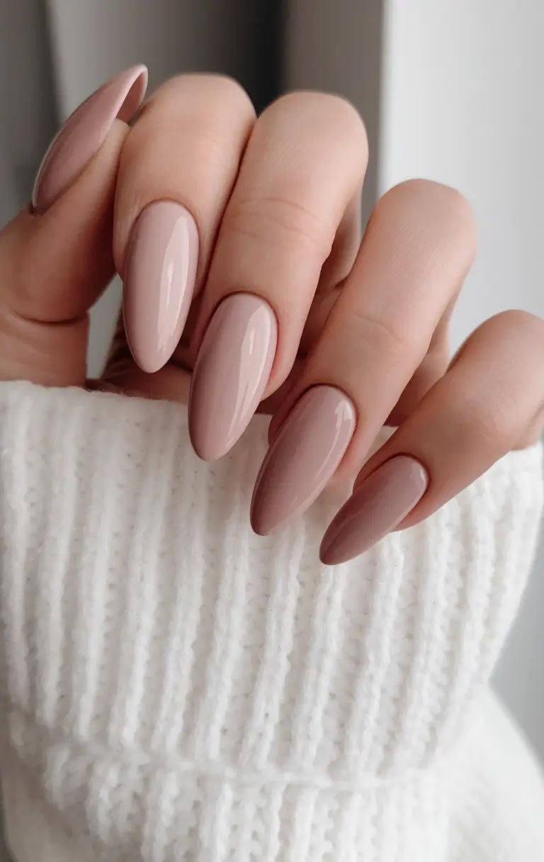 Fall Almond-Shaped Nails 2025 Ideas Cocoa Nude Simplicity