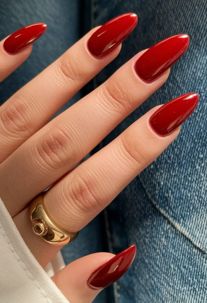 Fall Almond-Shaped Nails 2025 Ideas True Candy Apple Red