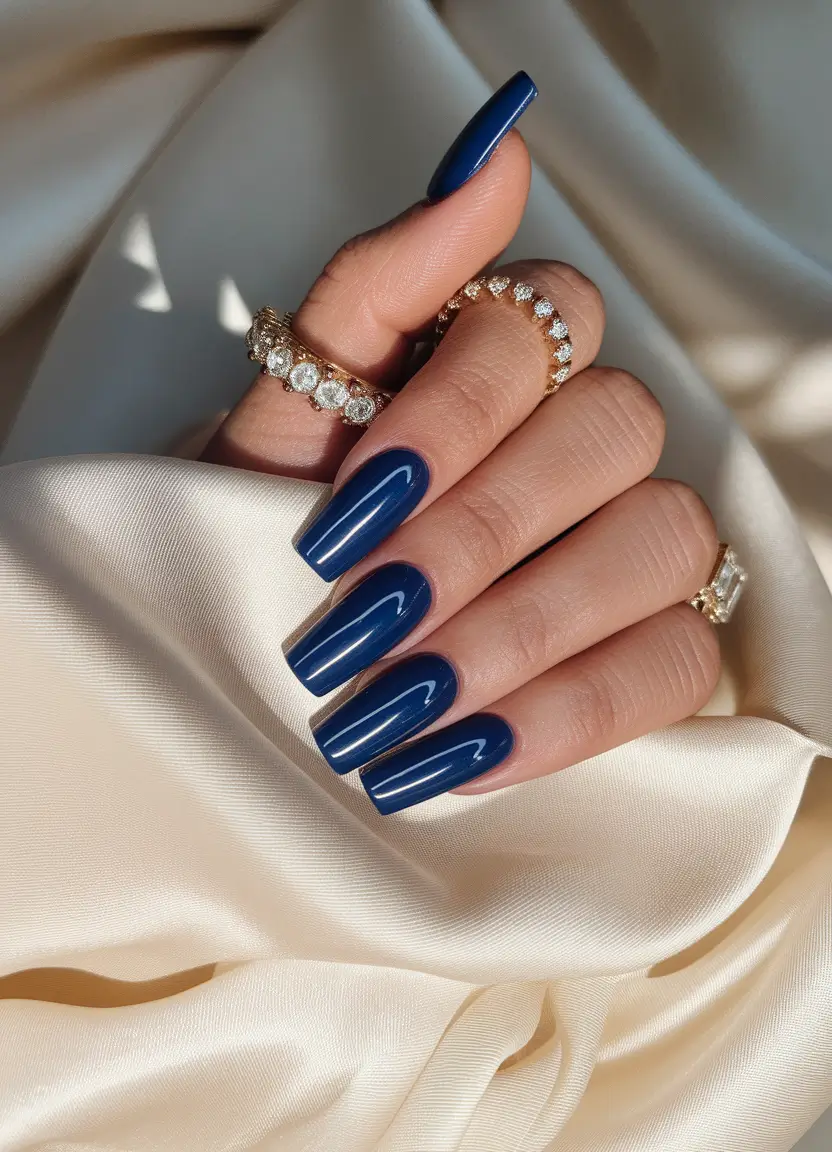 Fall Coffin Nail Designs 2025 Midnight Blue That Says Power