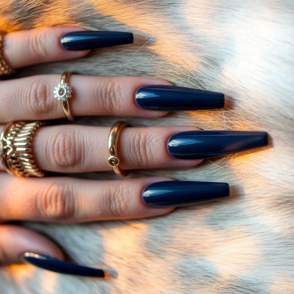 Fall Coffin Nail Designs 2025 Navy Elegance with Serious Attitude