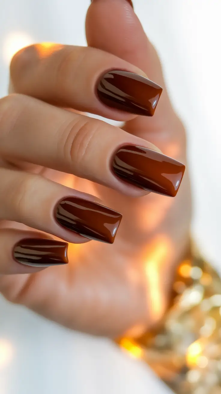Fall Coffin Nail Designs 2025 Glossy Chocolate for the Soul
