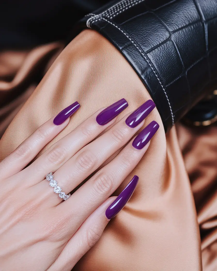 Fall Coffin Nail Designs 2025 Plum Royalty with Extra Shine