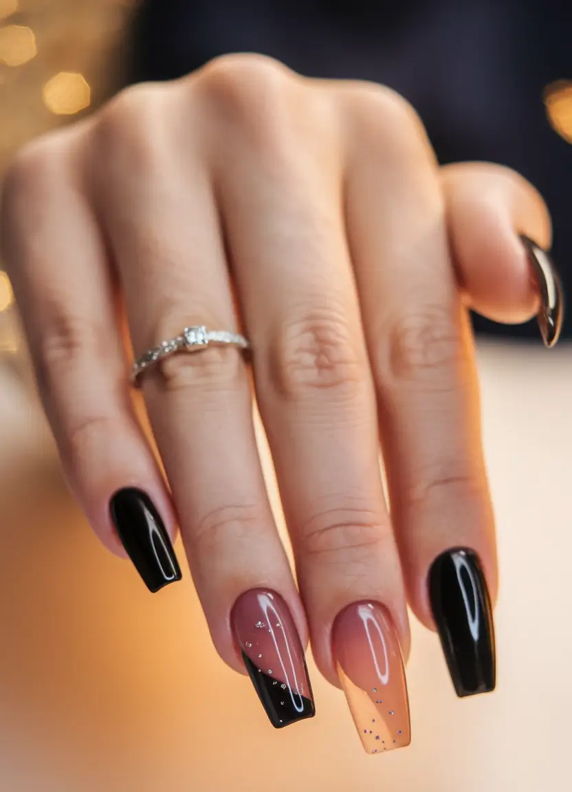 Fall Coffin Nail Designs 2025 Modern Black & Nude Geometry