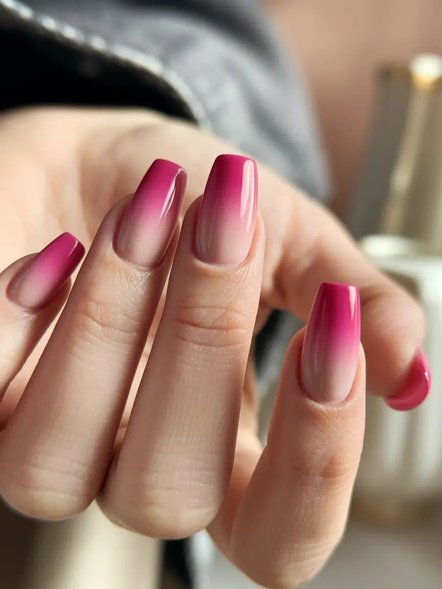 Fall Coffin Nail Designs 2025 Rosy Ombre That Feels Like a Fall Sunset