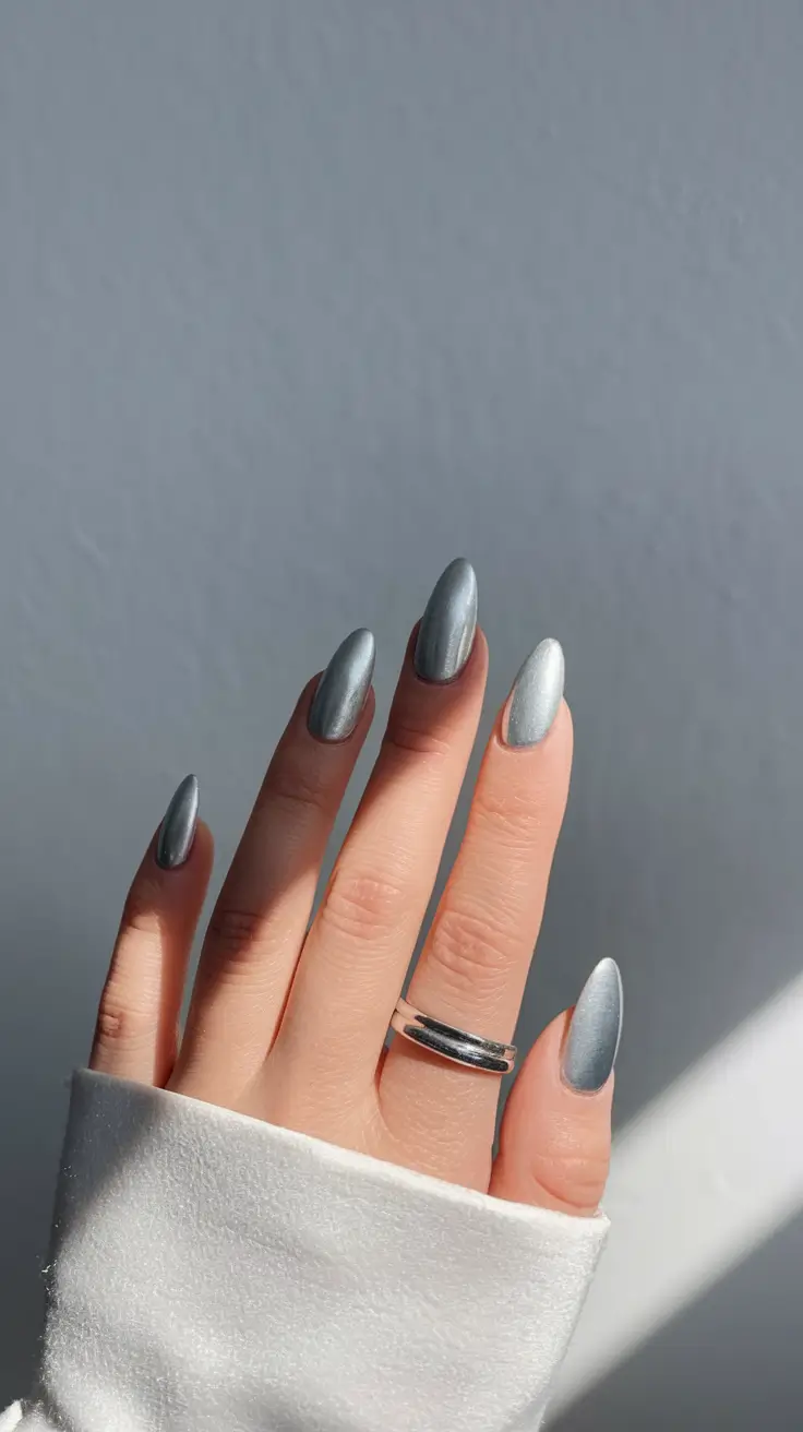 Fall Nail Colors 2025: Ideas for Women Over 50 Metallic Silver Edge