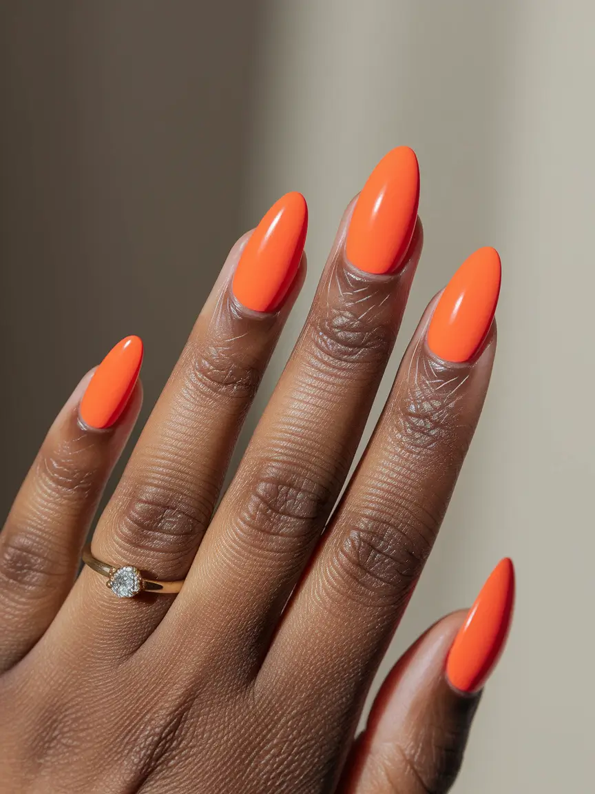 Fall Nail Colors for Dark Skin - 2025 Trends Bright Tangerine Glow