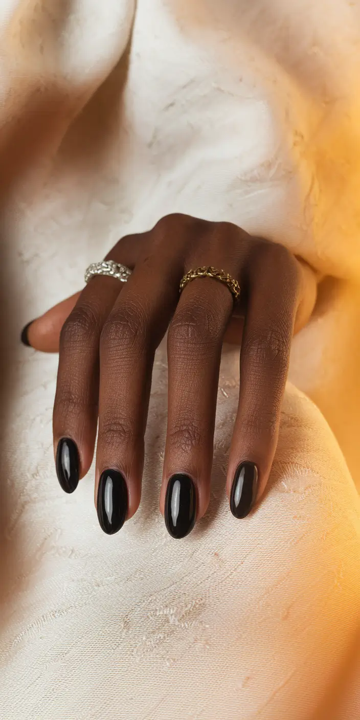 Fall Nail Colors for Dark Skin - 2025 Trends Obsidian Oval Drama