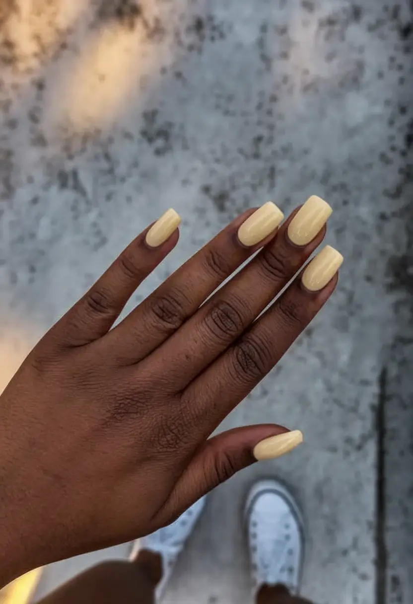 Fall Nail Colors for Dark Skin - 2025 Trends Soft Buttercream Square