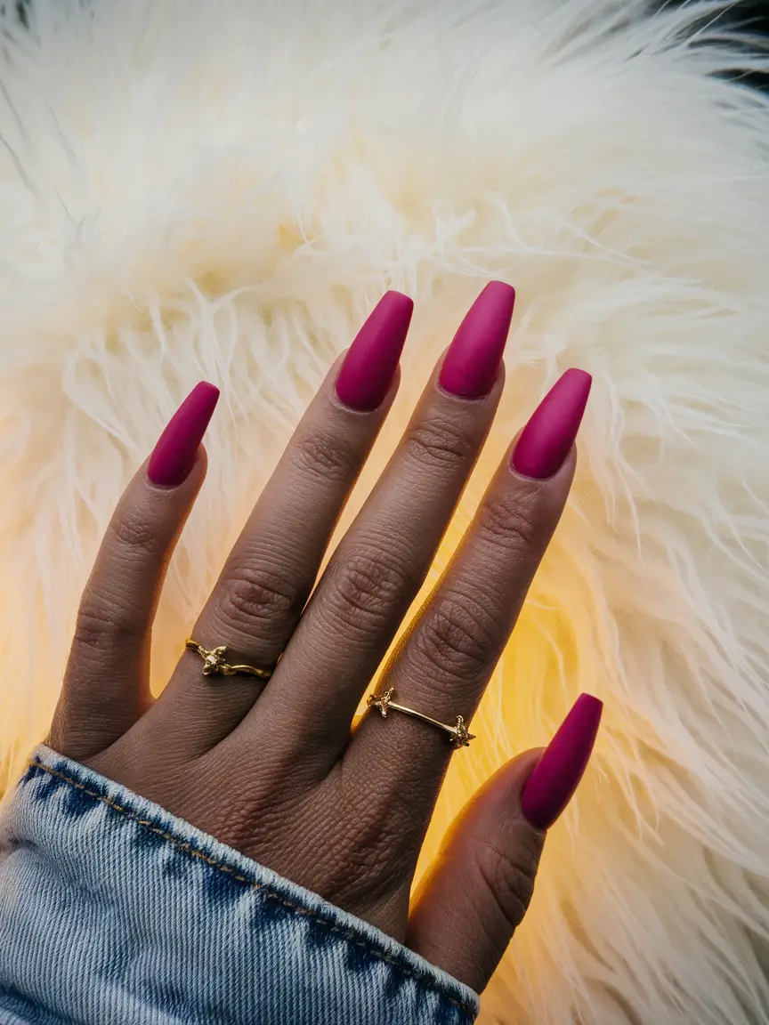 Fall Nail Colors for Dark Skin - 2025 Trends Velvet Magenta Matte