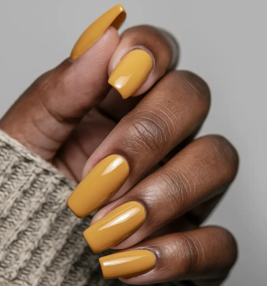 Fall Nail Colors for Dark Skin - 2025 Trends Golden Mustard Luxe