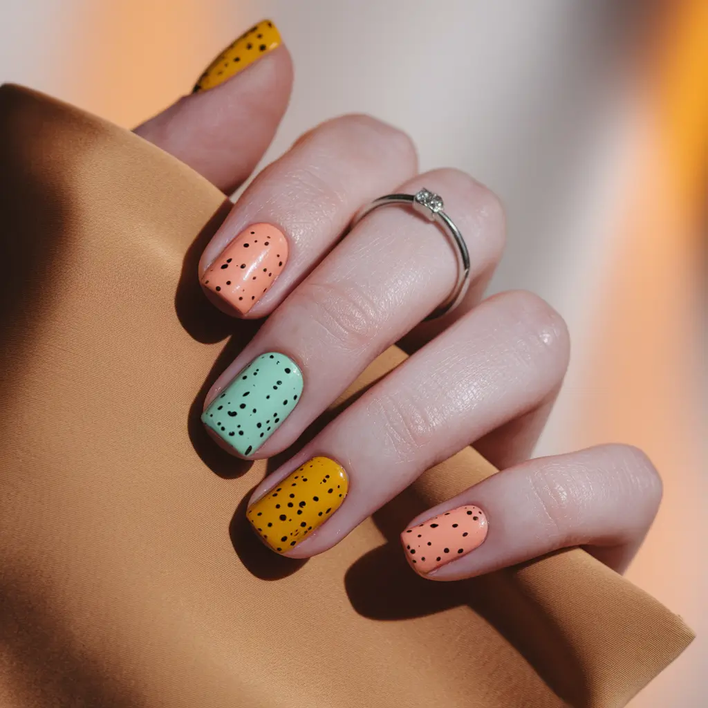 Fall Nails 2025 with Square Shape Playful Pastel Speckles